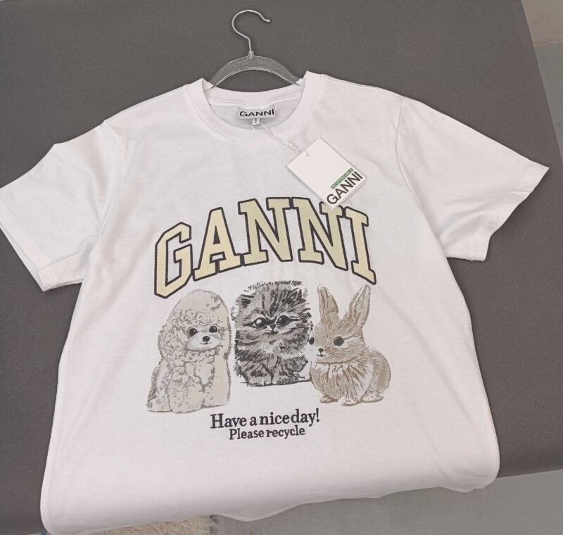 Animals Printed Letter White T-shirt Women Cotton Casual Short Sleeve Tops-GN23 - 图片 11