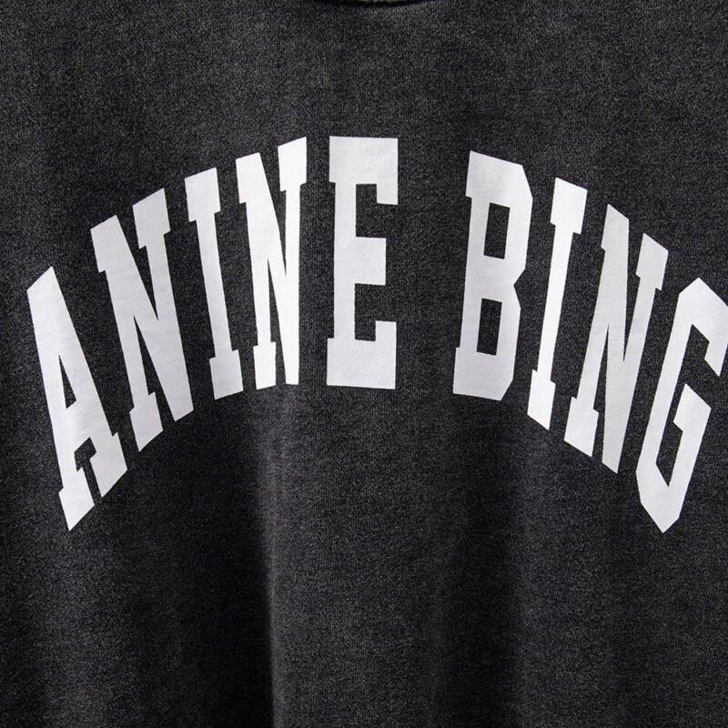 Autumn and Winter Black and Gray Classic Letter Printing Fried Color Washed Fried Snowflake Loose Women's Sweatshirt-ABS2410 - 图片 4