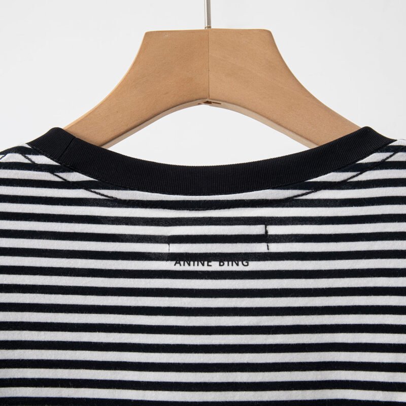 Women's Cotton Round Neck Long Sleeve T-shirt with Striped Logo Embroidery-ABT01stri - 图片 10