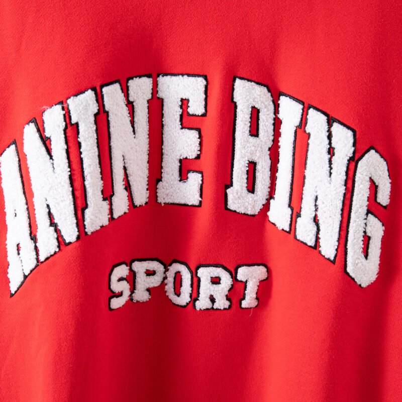 Letter Embroidery Loose Red Cotton Fleece Women's Sweatshirt Long Sleeve Round Neck Pullover-ABS2414RED - 图片 4