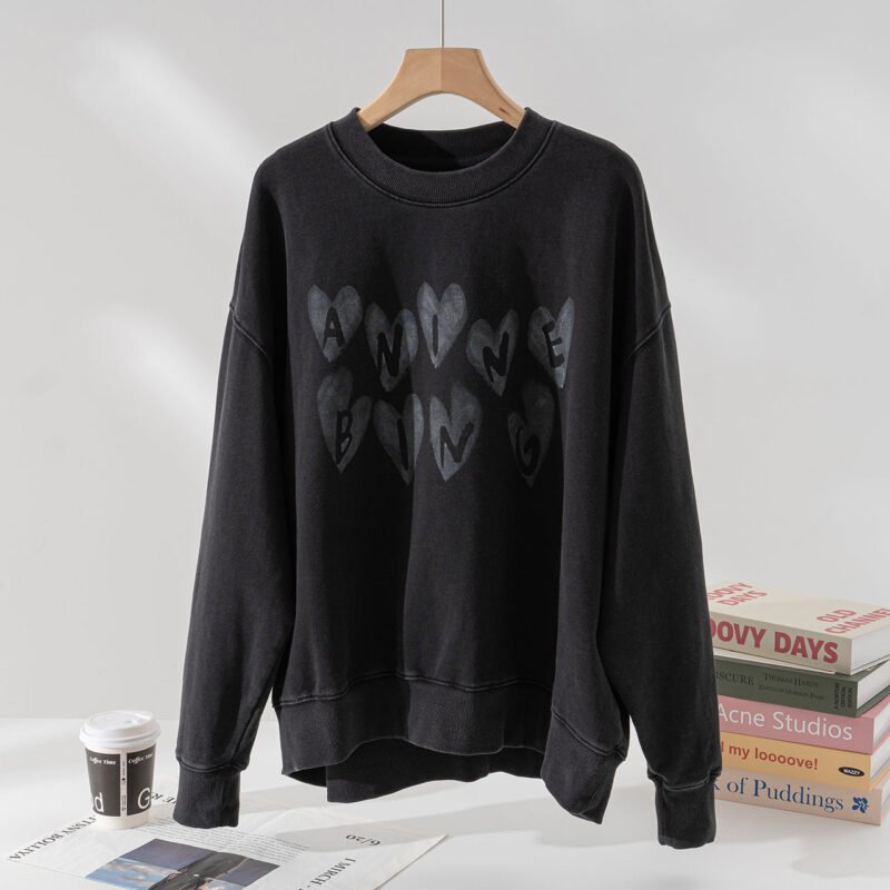 Love Letters Printed Distressed Black and Gray Women's Sweatshirt-ABS2506BK - 图片 2