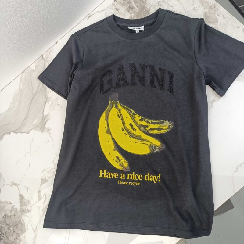 Diamonds Letter Fruit Printed T-shirt Cotton Crew Neck Short Sleeve Black T-shirts Women-GN18 - 图片 4