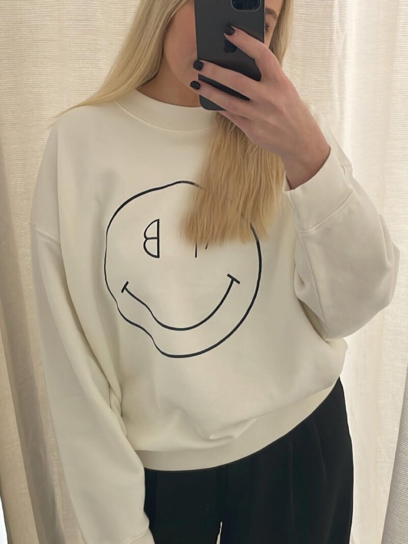 Smiley Face Printed Fleece Crew Neck Women's Plush Sweatshirt-ABS2441W - 图片 14