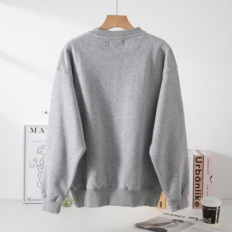 Gray Classic Eagle Digital Print Hem Frayed Fleece Women's Sweatshirt-ABS2467GY - 图片 3