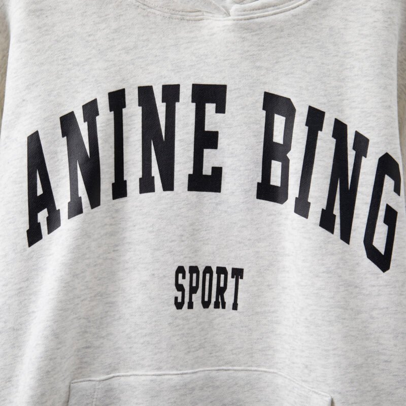 Autumn and Winter Women's Classic Letter Print Lining Fleece Gray Hooded Sweatshirt-ABS02401GY - 图片 3