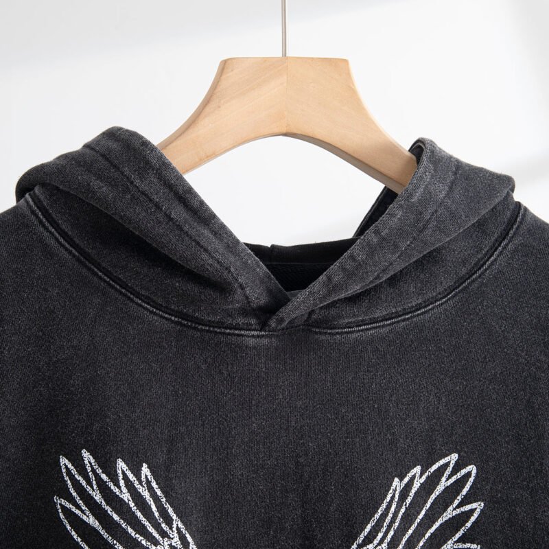 Autumn and Winter Classic Style Distressed Eagle Color Washed Snowflake Women's Hooded Sweatshirt-ABS2444BK - 图片 3