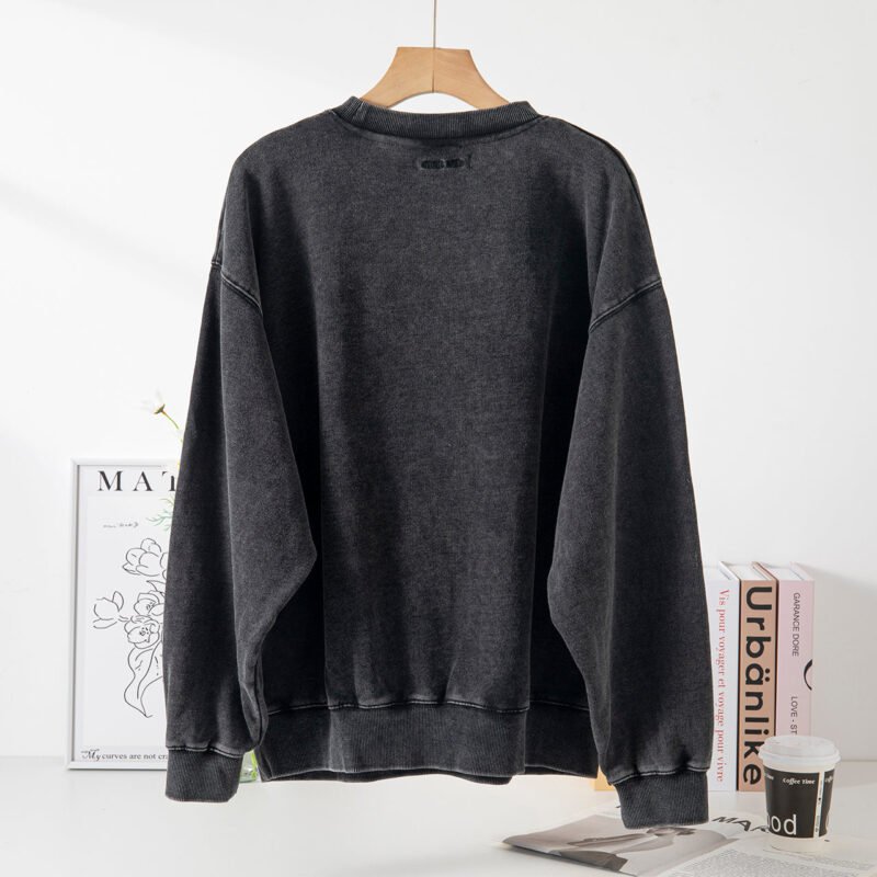 Gray and Black Tiger Head White Ink Digital Print Washed Fried Color Fried Snowflakes Old Sweater for Women-ABS2413BK - 图片 3