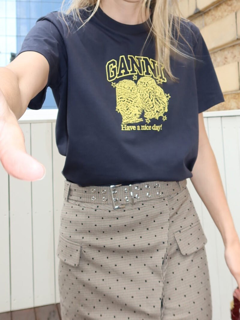 Animal Printed Letter Embroidery T-shirt Women Crew Neck Cotton Vintage Casual Black Short Sleeve T-shirts-GN13 - 图片 2