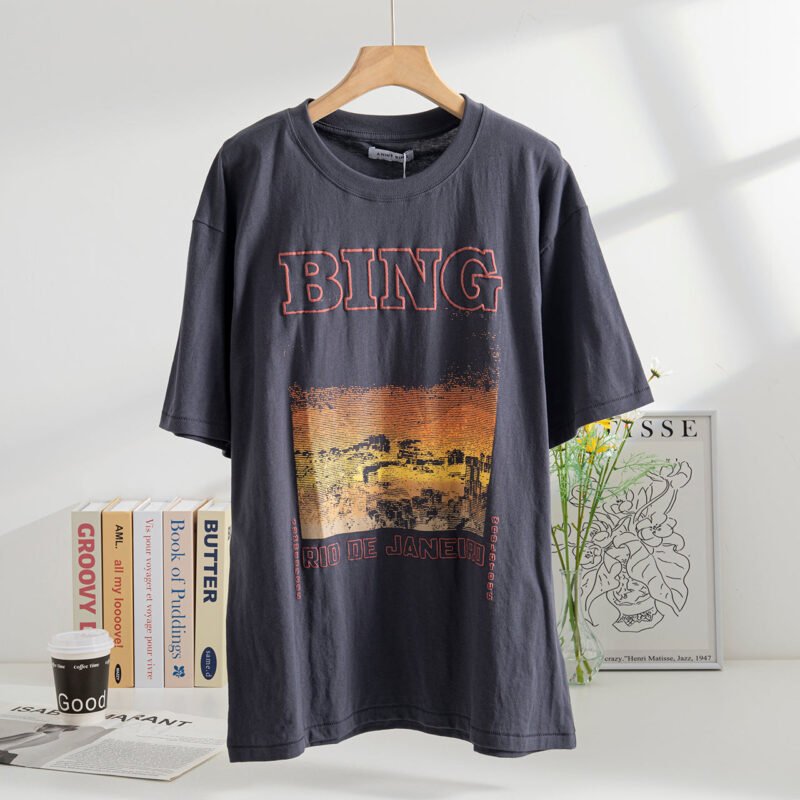 Letter City Sunset Digital Print Loose Women's Short Sleeve T-shirt-ABT30BK - 图片 2