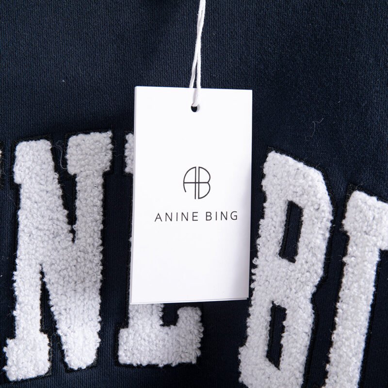Letter Embroidery Loose Navy Blue Cotton Fleece Women's Sweatshirt Long Sleeve Round Neck Pullover-ABS2407DBL - 图片 5