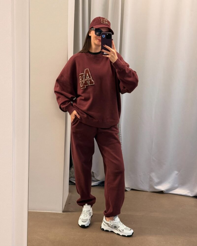 Women's Logo Embroidered Sports Fleece Cotton Sweatpants-ABP3019RD