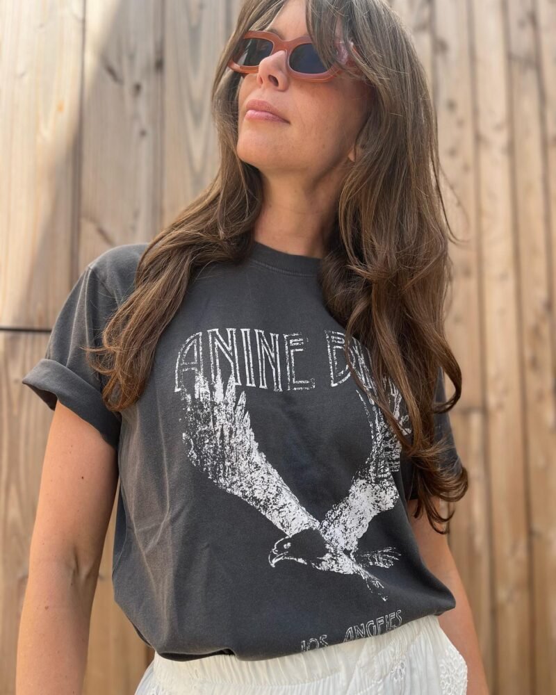 Eagle Print Washed Women's Black Short Sleeve T-Shirt-ABT07BK
