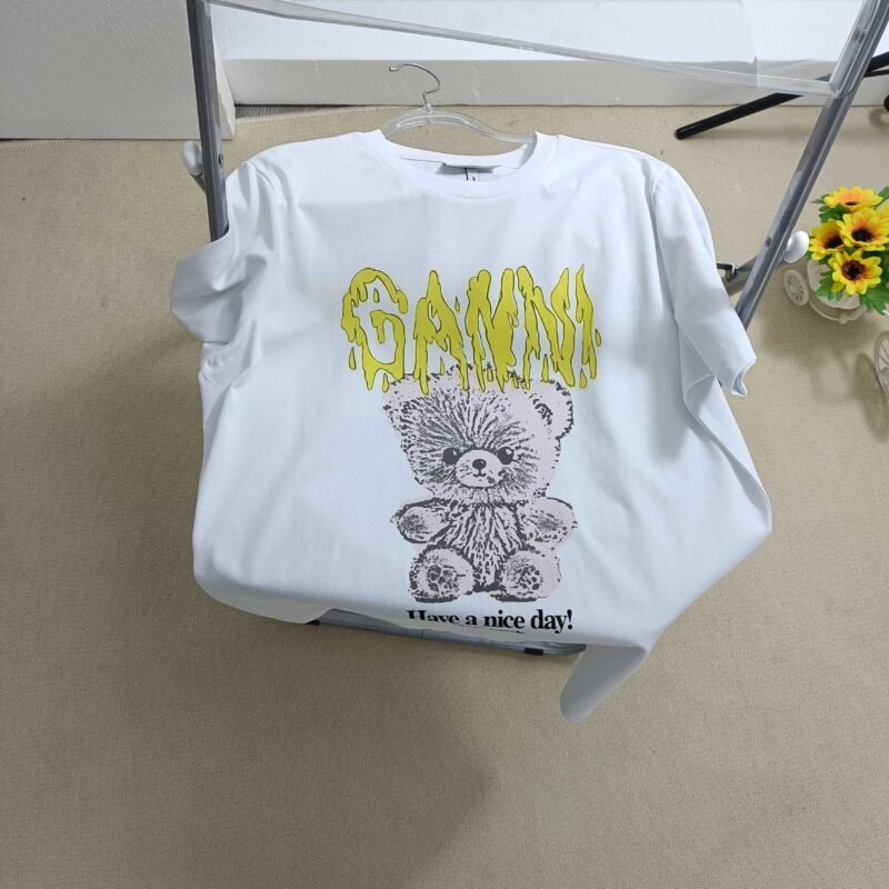 Little Bear Graphic Letter Printed White T-shirt Women Summer Cotton Casual Round Neck Fashion Short Sleeve T-shirts-GN10 - 图片 7