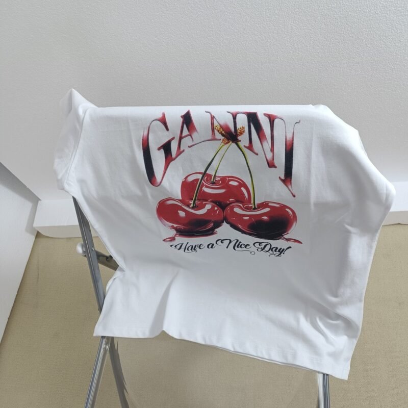 Cherry Print Letter Black Cotton T-shirt Women Summer O-neck Casual Fashion T-shirts-GN07 - 图片 16