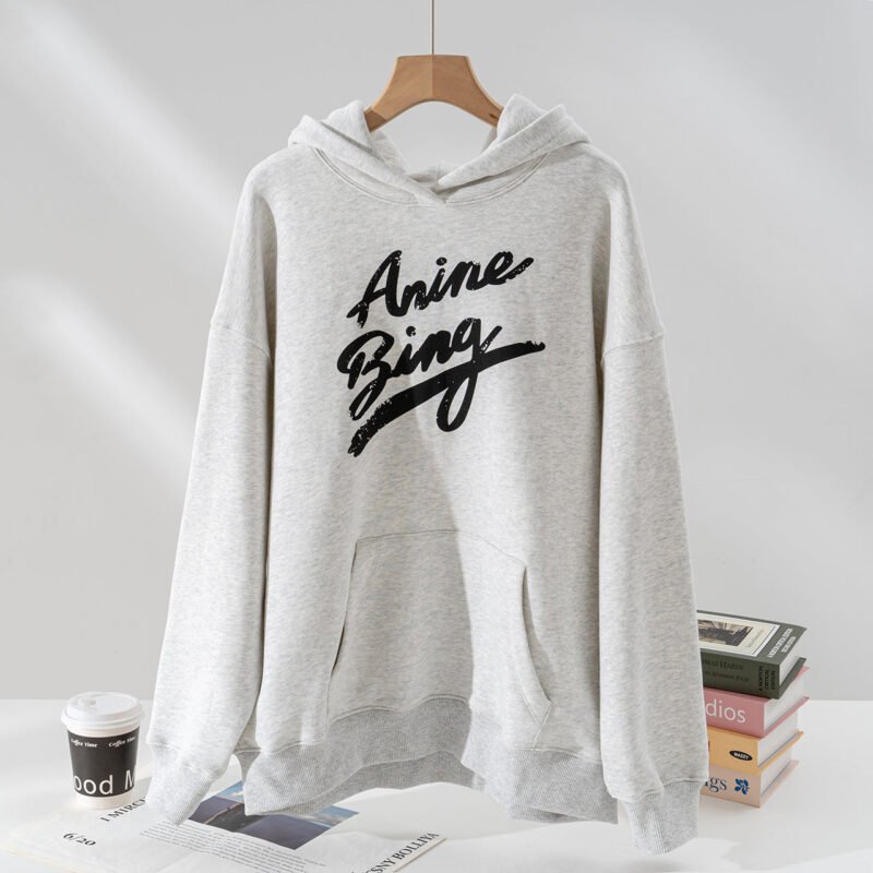 Letter Printed Pocket Cotton Loose Women's Hoodie-ABS2507GY - 图片 2