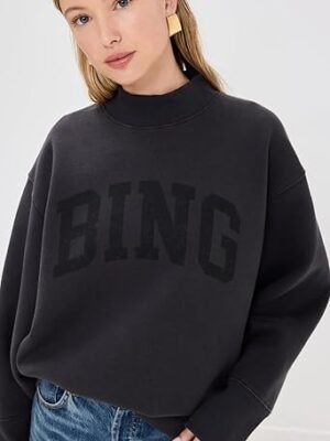 Black Brown Printed Fleece High Collar Loose Women's Sweatshirt-ABS2505BK