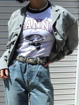 Girl Graphic Printed Cotton Slim T-shirt Women Contrast Crew Neck Short Sleeve Fashion White T-shirts-GN17