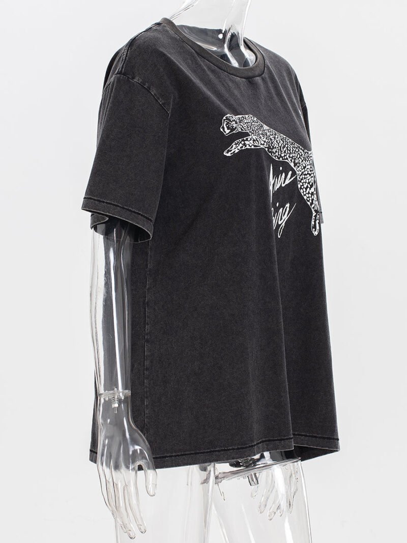 2025 Summer White Leopard Letter Printed Black and Gray Women's Short Sleeve T-shirt-ABT48BKD - 图片 9