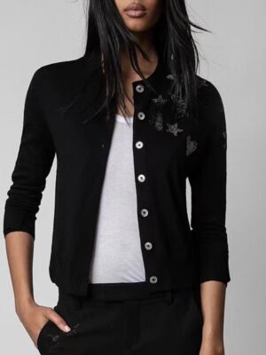 Women's Star Heart Hot Diamond Cashmere Button Cardigan Knitted Sweater-DH-ZV-56