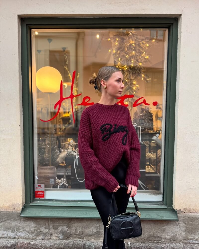 Winered Letter Embroidery Round Neck Sweater Women's Sweater-ABB06GY - 图片 2