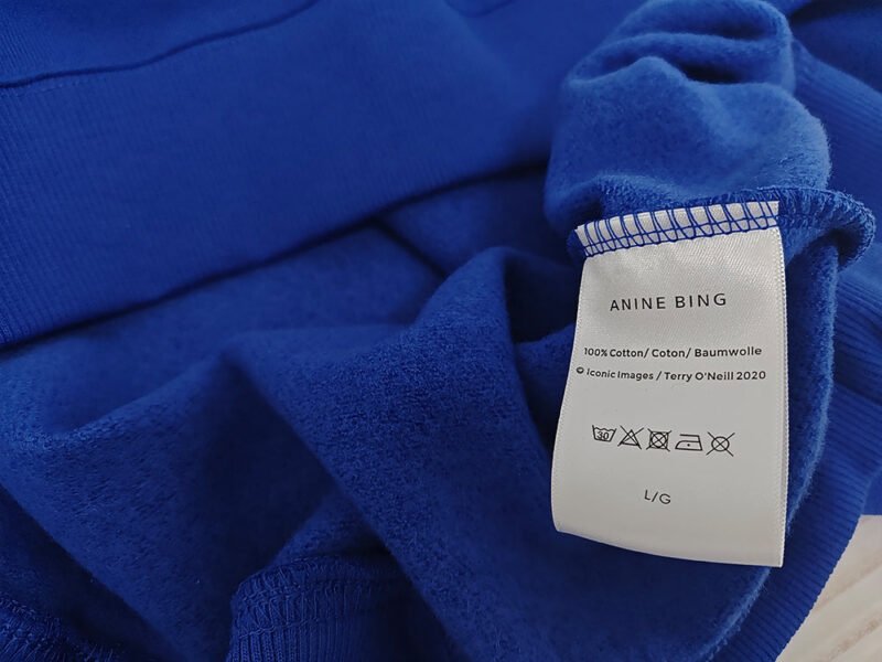 Letter Embroidery Loose Blue Cotton Fleece Women's Sweatshirt Long Sleeve Round Neck Pullover-ABS2419BL - 图片 5