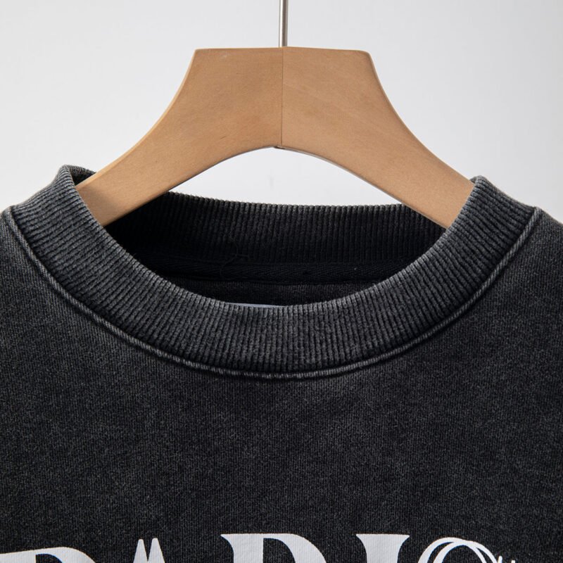 Autumn and Winter Black and Gray Classic Round Neck Letter Printing Fried Color Washing and Distressed Women's Sweatshirt -ABS2432BK - 图片 3
