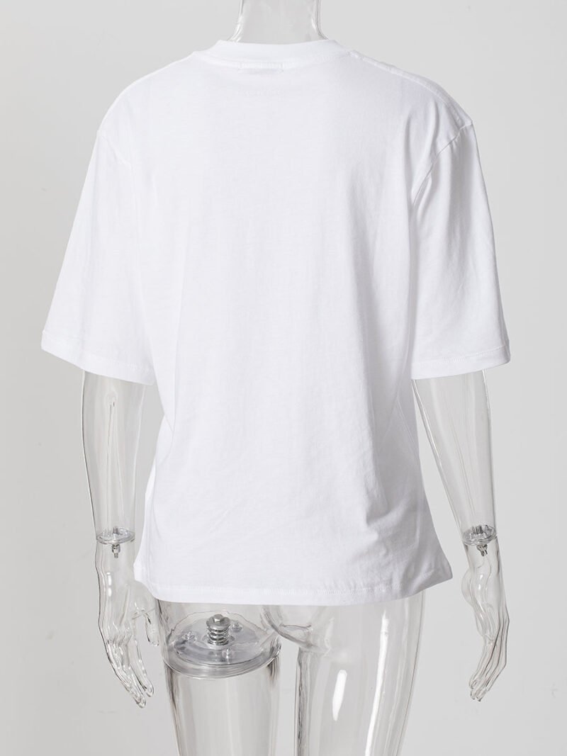 Letter Graffiti Watercolor Print Loose Cotton Women's White Short Sleeve T-shirt-ABT38WT - 图片 6