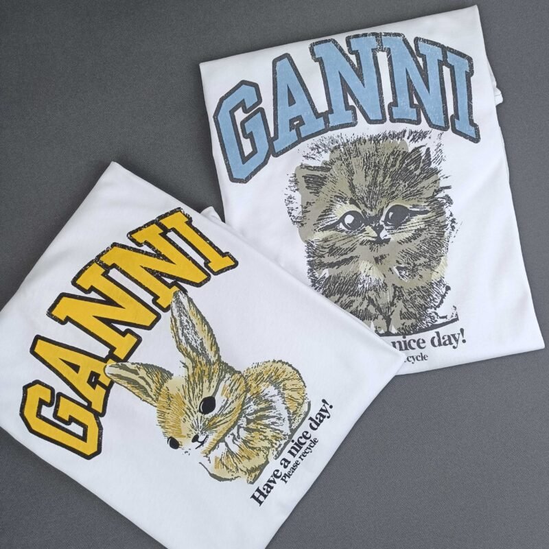 Animal Printed Letter White T-shirt Women Classic O-neck Cotton Short Sleeve Tops Tees-GN03 - 图片 5