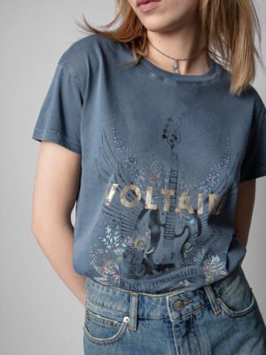 Guitar Letters Gold Stamping Women's Short Sleeve T-shirt-DH-ZV-10