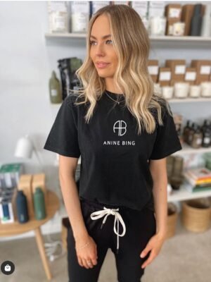 Summer Black Classic Letter Logo Printed Cotton Women's Round Neck Short-sleeved T-shirt-ABT05BK
