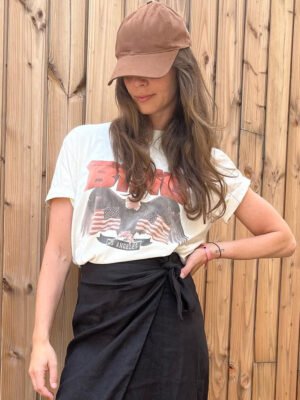 Beige Eagle Flag Printed Distressed Washed Ladies Short Sleeve T-Shirt-ABT18AP