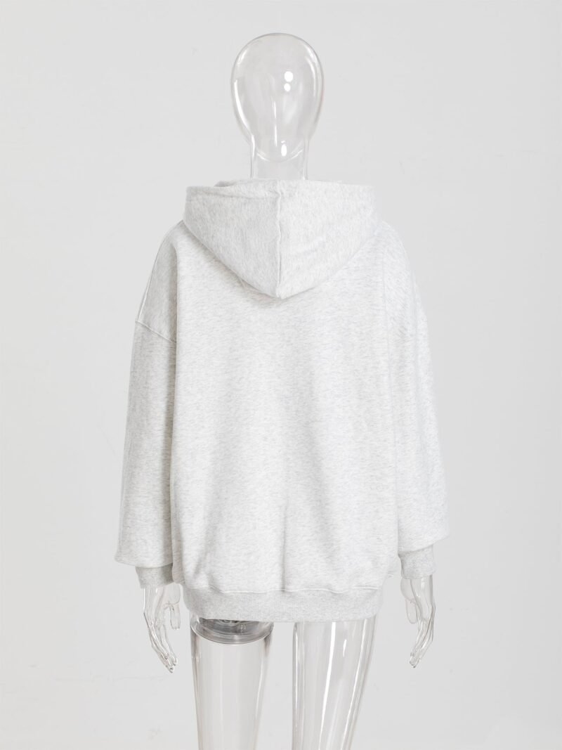 Autumn and Winter Front Printed White Edge Classic Letter Print Sports Women's Hooded Fleece Sweatshirt-ABS2486GY - 图片 7