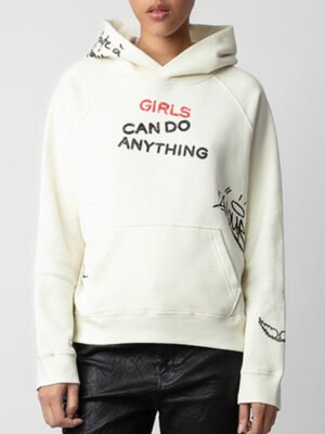 Graffiti Letters Printed Plush Women's Loose Hoodie-DH-ZV-47