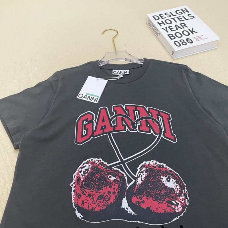 Cherry Print Letter Black Cotton T-shirt Women Summer O-neck Casual Fashion T-shirts-GN07 - 图片 18