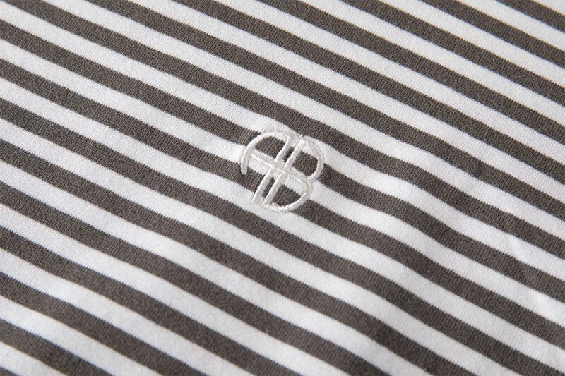 Autumn Light Green Striped Logo Embroidery Women's Loose Long-sleeved T-shirt-ABC12GNstrip - 图片 9