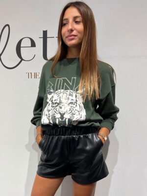 Winter Classic Tiger Head Digital Print Printed Lining Fleece Cotton Military Green Sweatshirt-ABS2468GN