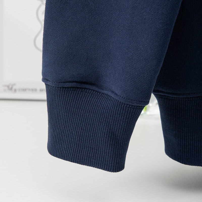 Navy Blue Classic Letter Patch Embroidery Lining Plus Velvet Loose Women's Sweatshirt-ABS2406DBL - 图片 8