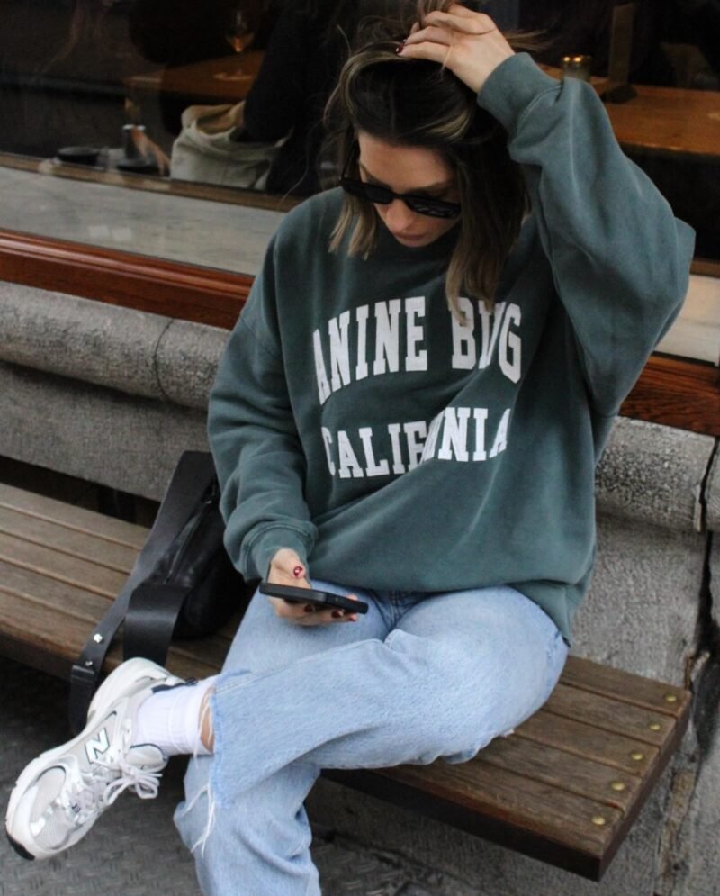 Black Classic Letter Patch Embroidery Fried Color Dyed Washed Distressed Women's Sweatshirt-ABS2482BK - 图片 7