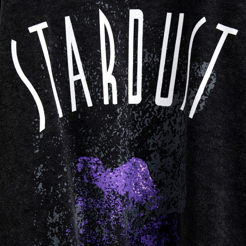 Sand Dot Letter White Ink Digital Printing Stir-fried Color Washed Stir-fried Snowflake Women's Sweatshirt-ABS2465BK - 图片 4