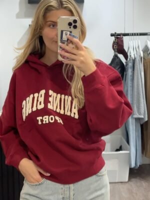 Burgundy Classic Letter Embroidered Fleece Women's Hoodie-ABS2509RD