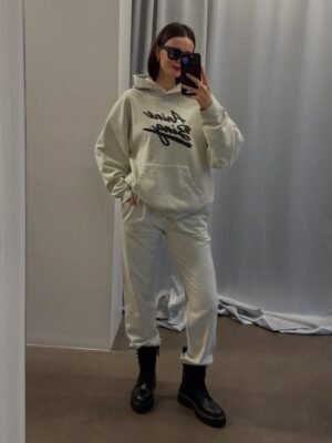 Zippered Hooded Ribbed Top, Low-waisted Flared Pants Two-piece Suit for Women