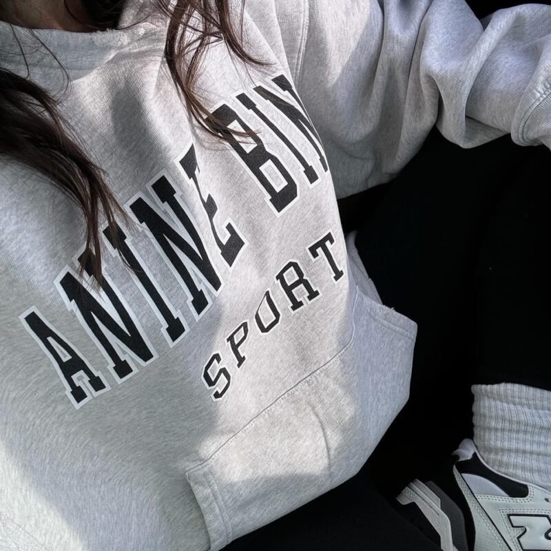 Autumn and Winter Front Printed White Edge Classic Letter Print Sports Women's Hooded Fleece Sweatshirt-ABS2486GY - 图片 3