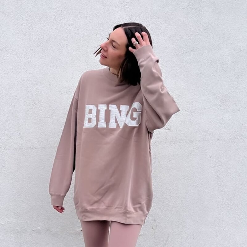 Retro Brown Classic BING Patch Embroidery Washed Dyed Stir-Fried Fleece Women's Sweatshirt-ABS2494PK - 图片 2