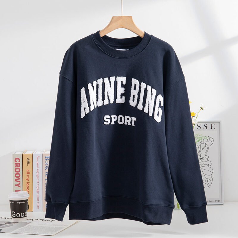 Letter Embroidery Loose Red Cotton Fleece Women's Sweatshirt Long Sleeve Round Neck Pullover-ABS2414RED - 图片 24