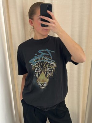 Leopard Print Tiger Head White Ink Digital Printing Washed Color Women's Short-sleeved T-shirt-ABT12BK