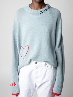 Letter Heart Women's Hand-embroidered Cashmere Sweater-DH-ZV-8