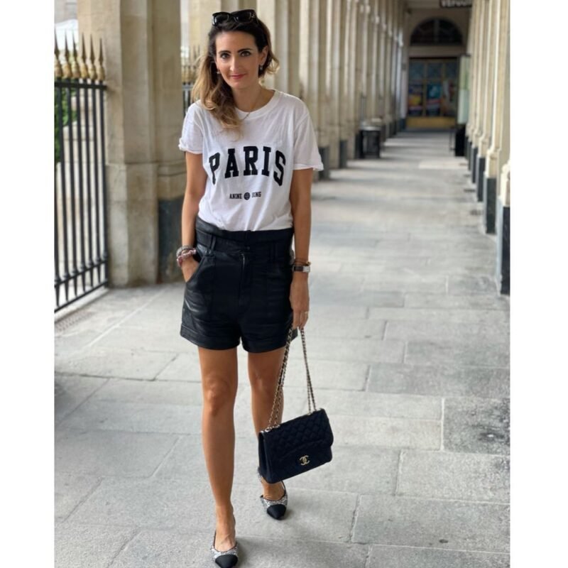 Paris Letter Print Sleeve Logo Embroidery Cotton Women's Short-sleeved T-shirt-ABT08WT - 图片 3