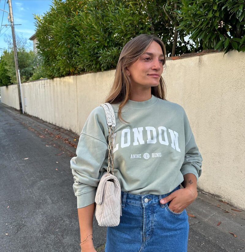 Letter Printed Light Green Round Neck Long Sleeve Women's Sweatshirt-ABS2416LD