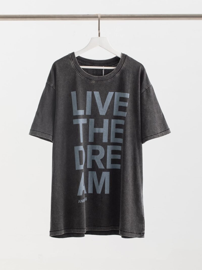 Summer Letter Printing Fried Color Washing Loose Distressed Women's Short-sleeved T-shirt-ABC02BK - 图片 17