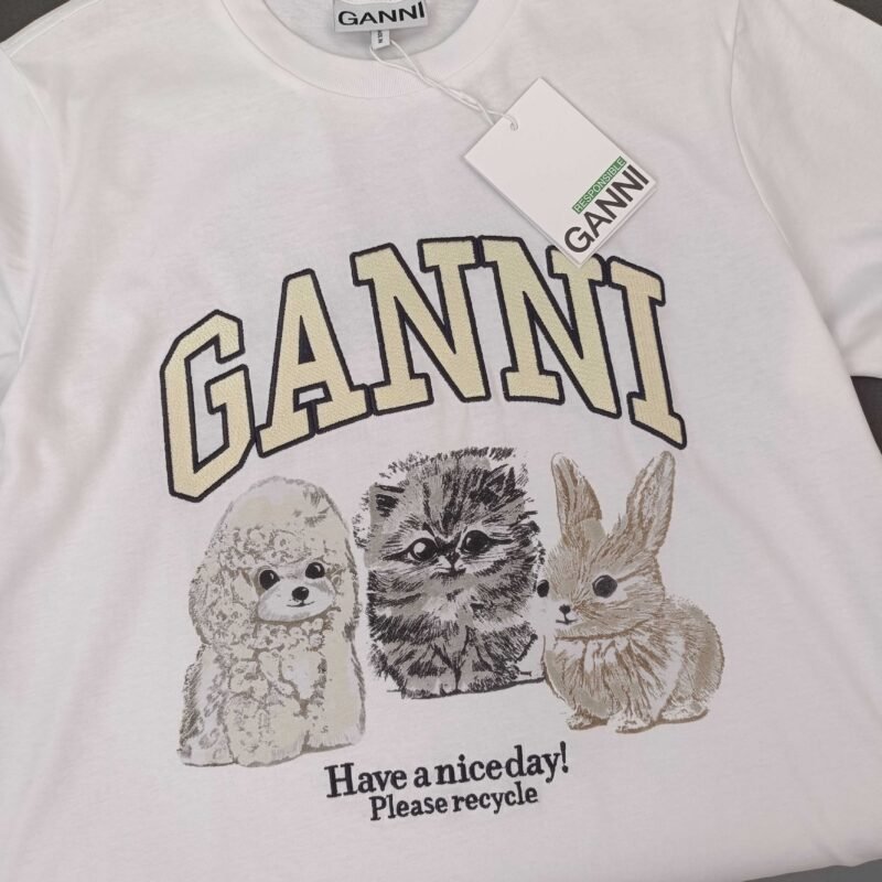 Animals Printed Letter White T-shirt Women Cotton Casual Short Sleeve Tops-GN23 - 图片 12